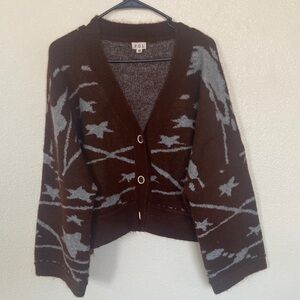 POL Brown and Gray Women's Crop Button Down Sweater Women’s M